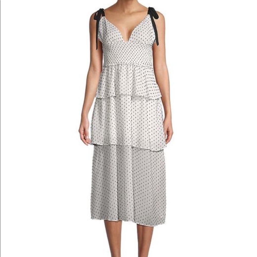 4si3nna Women's Black Paula Swiss Dot Smocked Tiered Dress Size Large